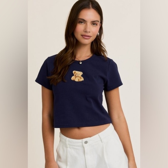 Embroidered Teddy Bear Baby Tee - Le Lis